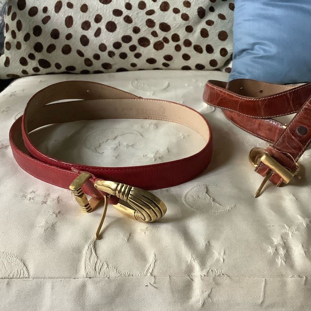 Red Leather Women's Belt with Antique Gold Buckle
